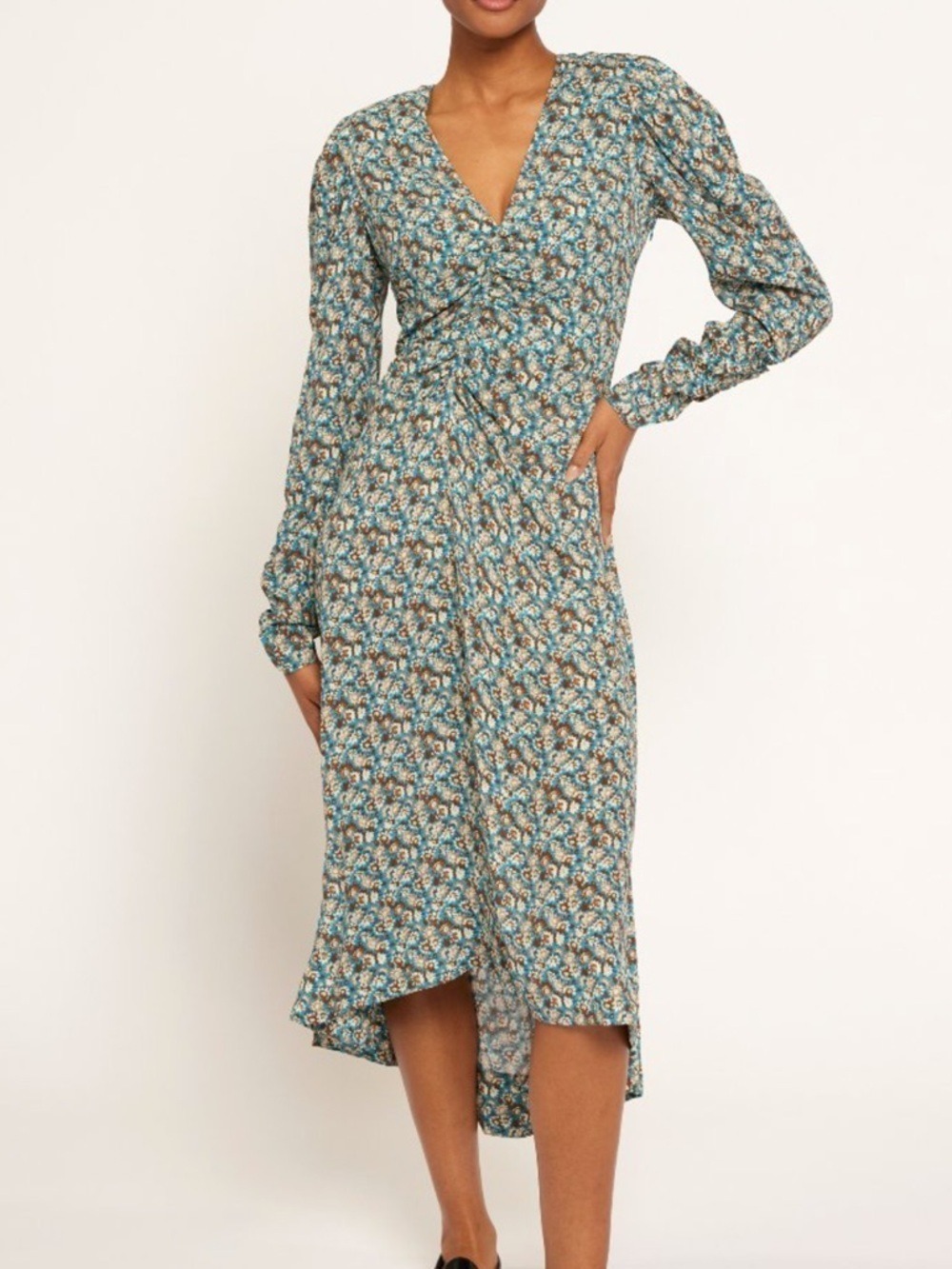 Joie Haruko Midi Dress | Teal Floral High-Low Wrap Dress | size 0